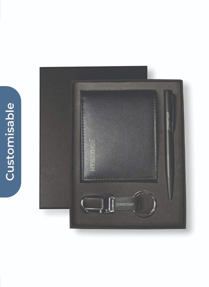 giftology Personalised BIBURY - Set of Men's Wallet, Key Chain and Pen - Black  - Image 3