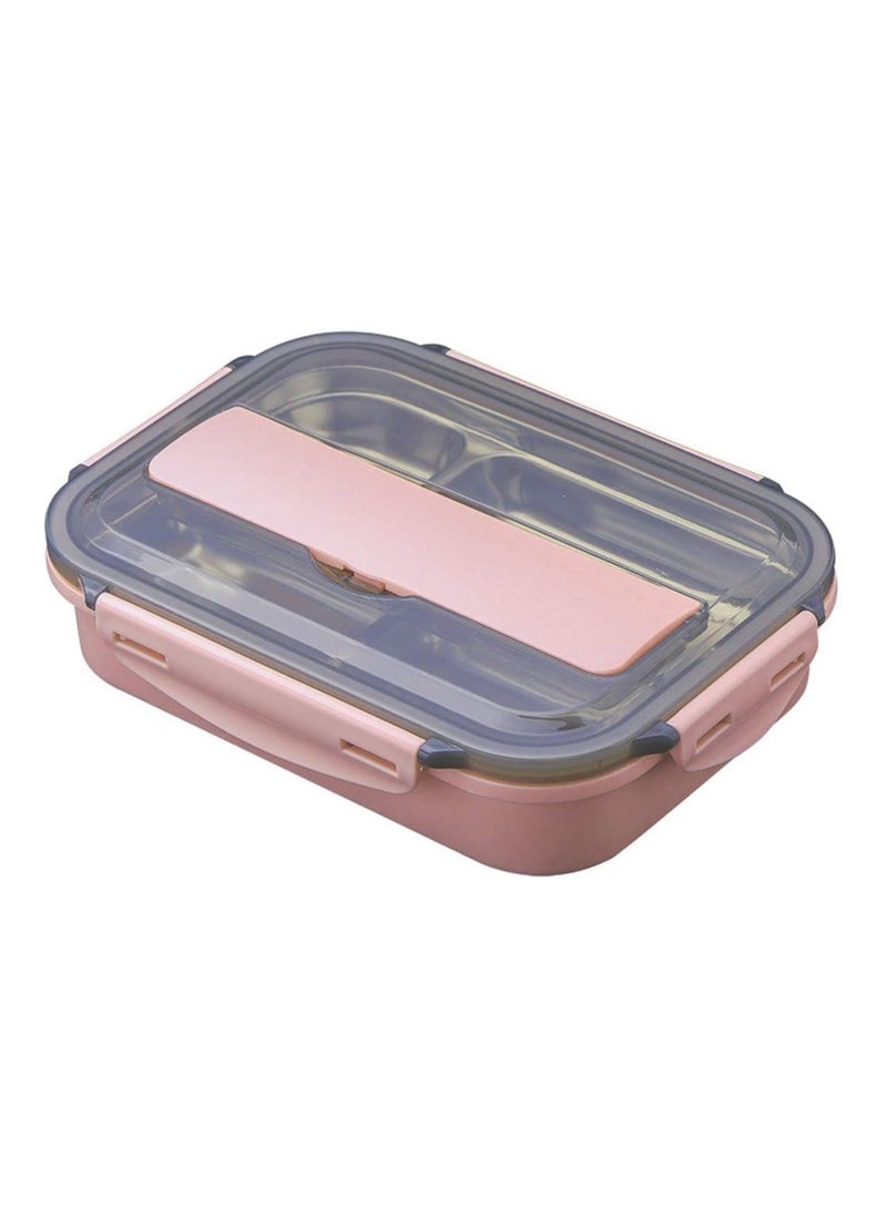 DubaiGallery Stainless Steel Bento Lunch Box With Fork Spoon 4-Compartment Metal Food Pail With Cover That Prevents Leaks & Spills  - Image 1