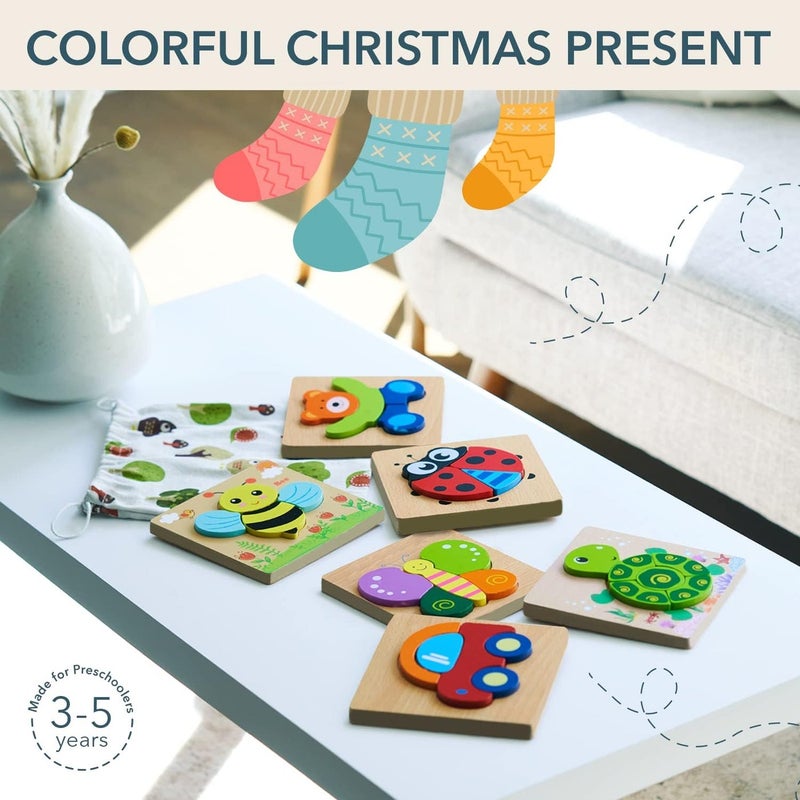 UV Enterprises Animal Shape 3D Wooden Educational Puzzle Toys  Wooden Puzzles for Toddlers 1-3year | Kids Educational Preeschool Puzzles Toy | Wooden Animal Puzzles Toy with Color Matching Shape Sorter Stacking | Baby Animal Jigsaw Puzzle | Educational Puzzle cards | Kidology Wooden Jigsaw Puzzle Set – 6-Pack Animal Shape Montessori Toy for Kids Early Learning Pre-School Educational Game - Image 3