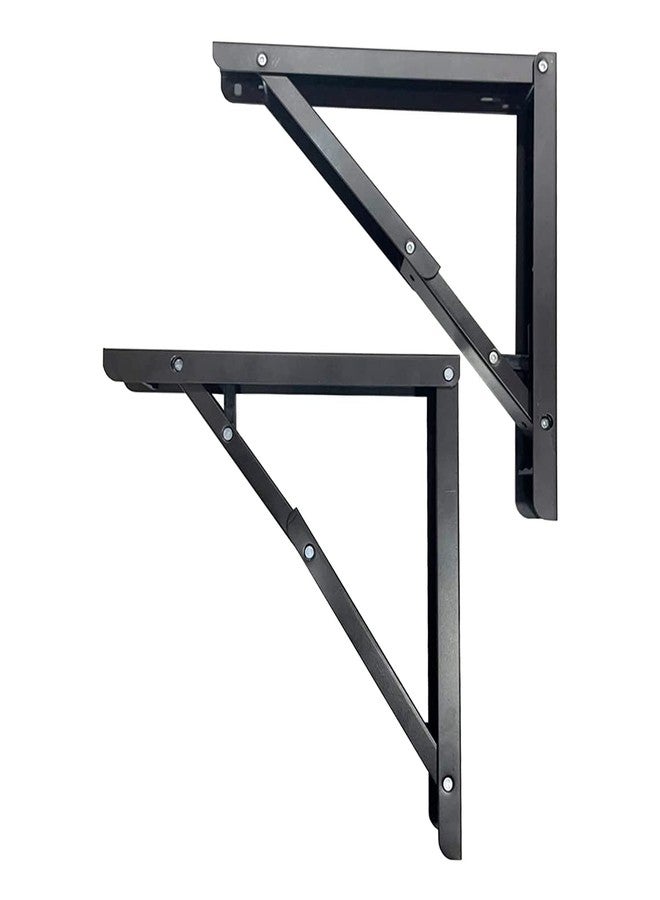 Qara Folding Table Brackets, max Load 325 lbs. (150 kg) Foldable Table Bracket Hinge Wall Mounted, Steel Collapsible Shelf , (16 inch Bracket) (Black) - Image 1