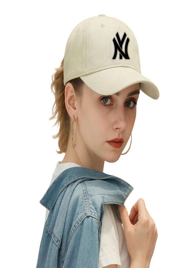 ZAFiNCO- NY Classic Baseball Cap for Men-Women and Teens of New Yorkees. Premium Graded 100% Cotton Unisex Softball Cap. Adjustable Strap.One Size Fits All- Cream - Image 2