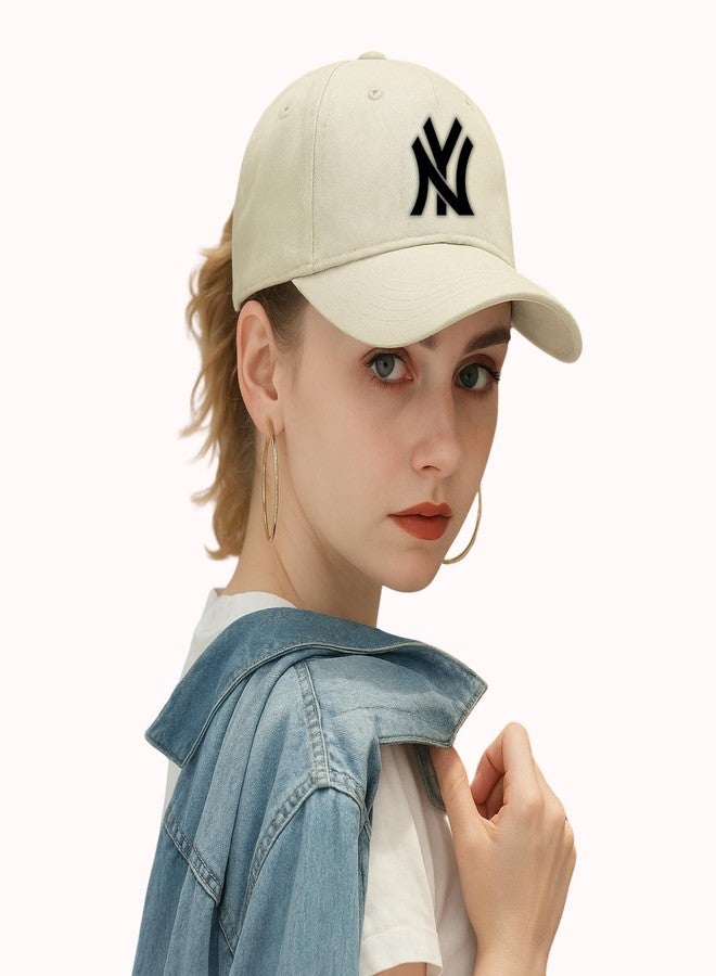 ZAFiNCO- NY Classic Baseball Cap for Men-Women and Teens of New Yorkees. Premium Graded 100% Cotton Unisex Softball Cap. Adjustable Strap.One Size Fits All- Cream - Image 5
