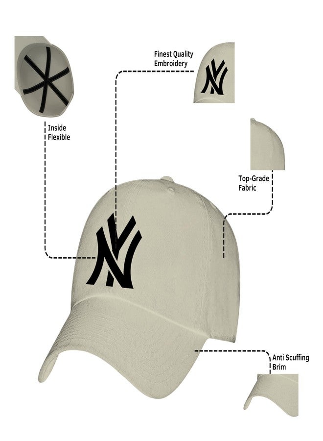 ZAFiNCO- NY Classic Baseball Cap for Men-Women and Teens of New Yorkees. Premium Graded 100% Cotton Unisex Softball Cap. Adjustable Strap.One Size Fits All- Cream - Image 4