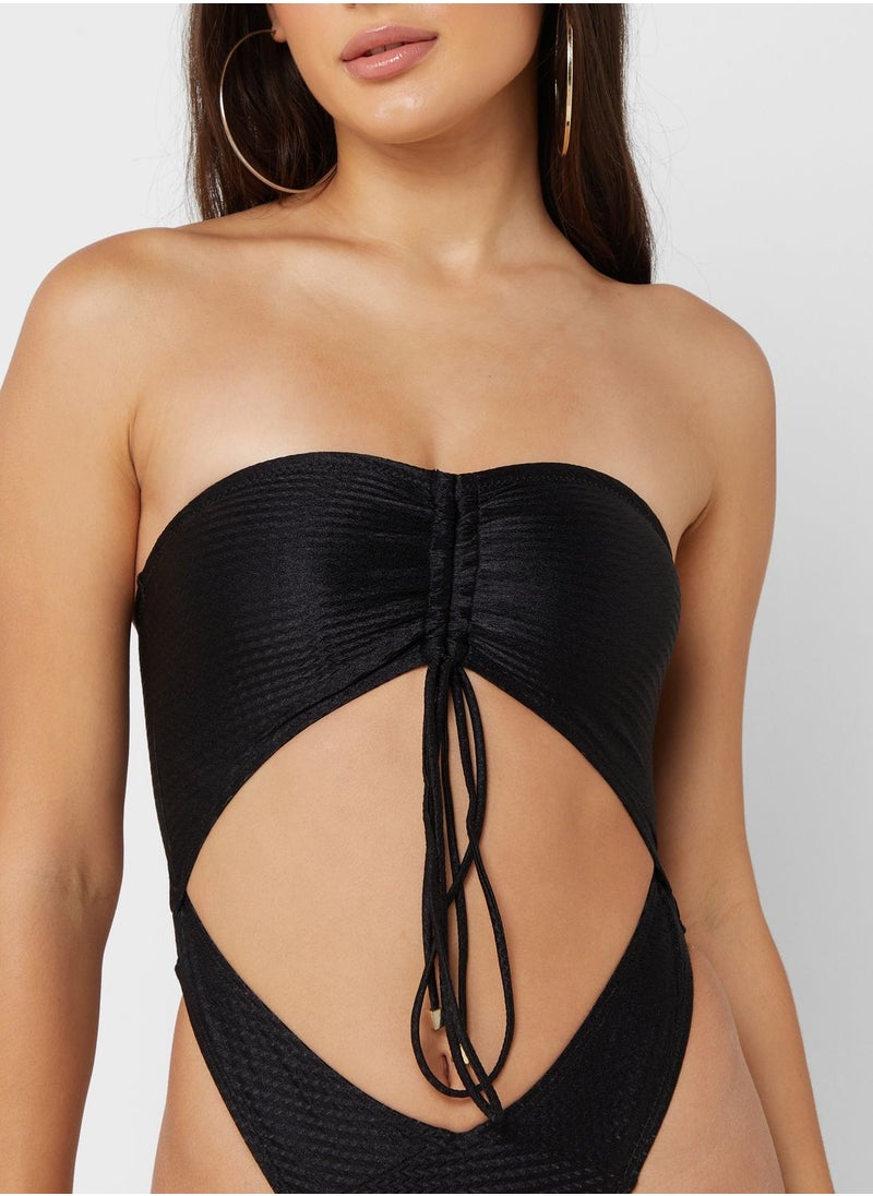 SOUTH BEACH - Bandeau Ruched Halter Cut Out Swimsuit - Image 1