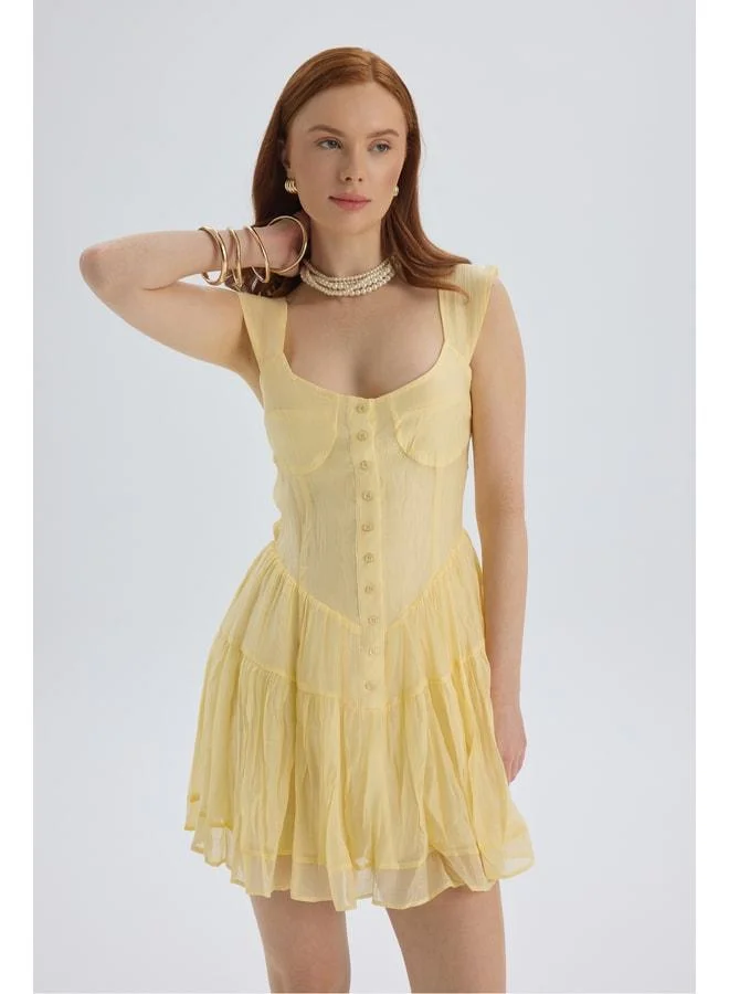 Serena Buttoned Yellow Mini Dress