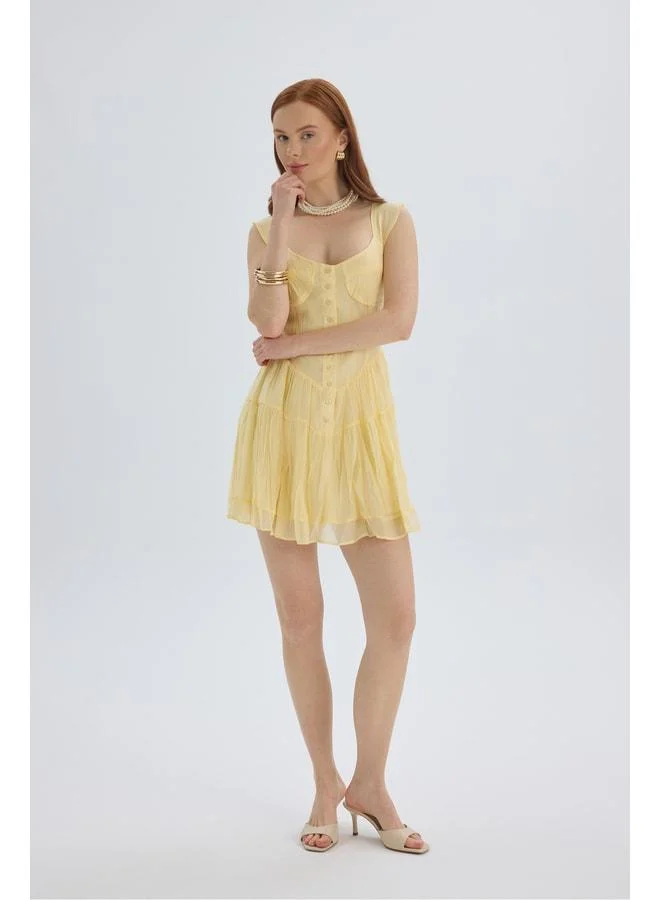 Bohemai  Serena Buttoned Yellow Mini Dress for Women | Best Price UAE