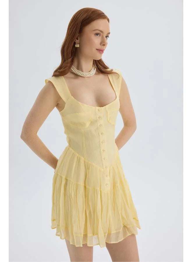 Bohemai  Serena Buttoned Yellow Mini Dress for Women | Best Price UAE