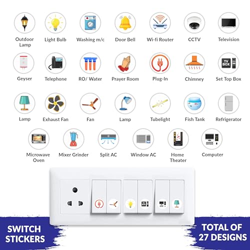 True Flair Trueflair Stickers for Switch Board for Home Wall Switches, Contain All Common Switch Stickers (Colorful) - Image 5