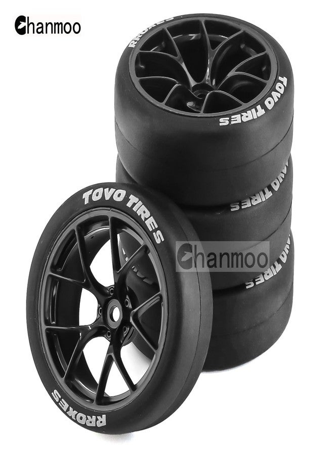 Chanmoo 1/10 RC Drift Tires and Plastic Wheels Rims Rally Racing Tyres 12mm Hex for 1:10 Scale On Road Touring Street Car Tamiya Traxxas HPI KYOSHO XV02 XV01 TT01 TT02 PTG2 A959 4PCS (B Black) - Image 2