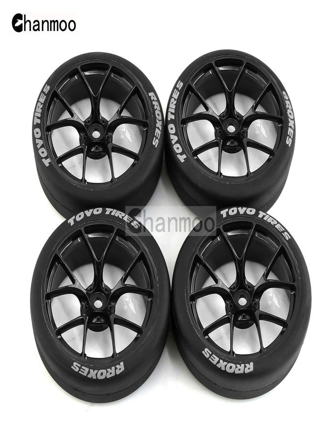 Chanmoo 1/10 RC Drift Tires and Plastic Wheels Rims Rally Racing Tyres 12mm Hex for 1:10 Scale On Road Touring Street Car Tamiya Traxxas HPI KYOSHO XV02 XV01 TT01 TT02 PTG2 A959 4PCS (B Black) - Image 4