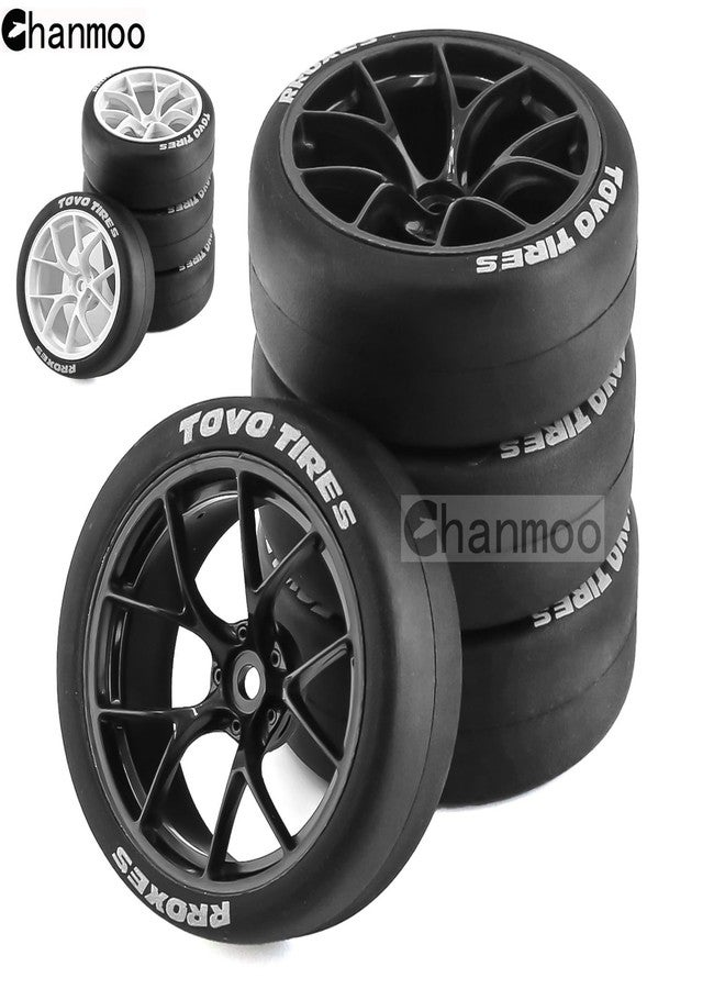 Chanmoo 1/10 RC Drift Tires and Plastic Wheels Rims Rally Racing Tyres 12mm Hex for 1:10 Scale On Road Touring Street Car Tamiya Traxxas HPI KYOSHO XV02 XV01 TT01 TT02 PTG2 A959 4PCS (B Black) - Image 5
