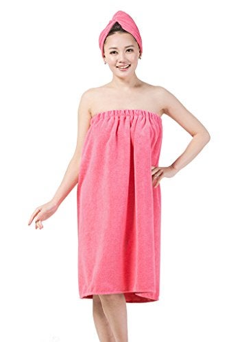Fakeface Ladies Absorbent Microfiber Spa Bath Towels Body Wrap Cover Up Set Cozy Fleece Bathrobe Bath Towel Tube Dress Nightgown Sleepwear Shower Hair Drying Turban Cap Hat Bathroom Accessories for Women Girls - Image 1