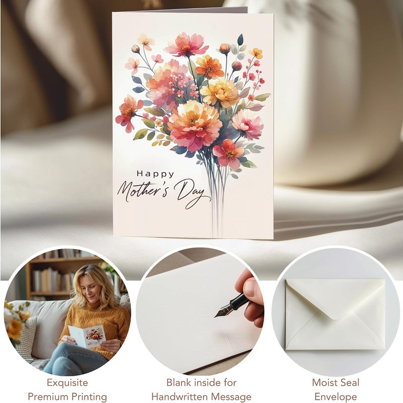 Paper Play Mothers Day Card with Envelope - Vibrant Watercolor Floral Mother's Day Card, 5 x 7 Inches - Perfect for Celebrating Mother's Day - Image 4