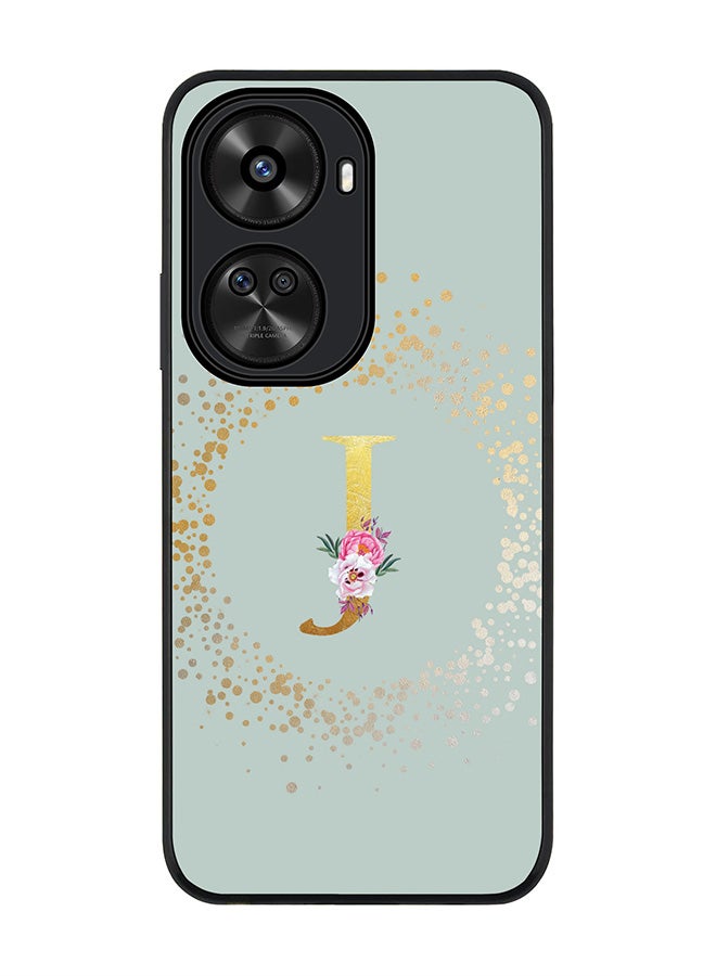 Stylizedd Rugged Black edge case for Huawei nova 12 SE / Huawei nova 11 SE 4G,Slim fit Custom Monogram Initial Letter Floral Pattern Alphabet - J (Light Grey) - Image 1
