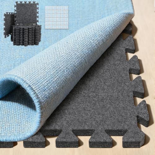 BXI Soundproof Interlocking Rug Pad 24 Pcs, 11x 11 x 0.32 inches Non Slip Rug Pads, High Density Noise Reduction Puzzle Felt Carpet Padding, Rug Mat Protects and Adds Cushion for Hardwood Floor - Image 1