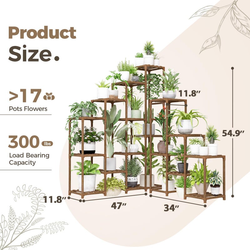 Bamworld Plant Shelf Indoor Large Plant Shelf Tall Flower Stands 16 Pots Outdoor Plant Rack for Garden Balcony Patio Window Living Room Corner Wood - Image 2