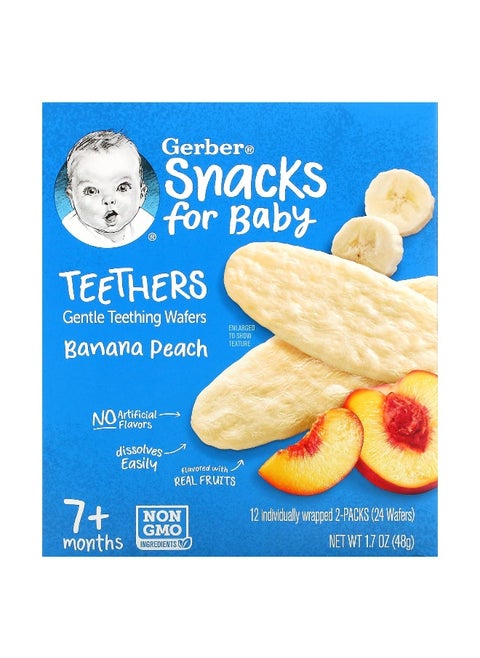 Gerber, Snacks for Baby, Teethers, Gentle Teething Wafers, 7+ Months, Banana Peach, 12 Individually Wrapped 2-Packs, 2 Wafers Each