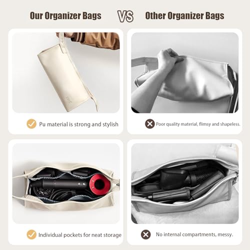 Veki PU Leather Travel Case for Dyson Airwrap Styler, Portable Travel Storage Bag for Shark Flexstyle Air Styling & Drying System, Waterproof Carrying Case Organizer Airwrap Styler (Triangles, Beige) - Image 4