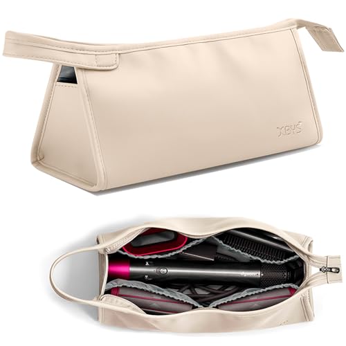 Veki PU Leather Travel Case for Dyson Airwrap Styler, Portable Travel Storage Bag for Shark Flexstyle Air Styling & Drying System, Waterproof Carrying Case Organizer Airwrap Styler (Triangles, Beige) - Image 1