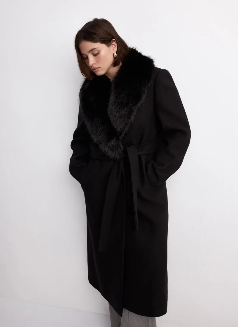 Mango  Manteco wool coat with fur collar for Women | Best Price UAE