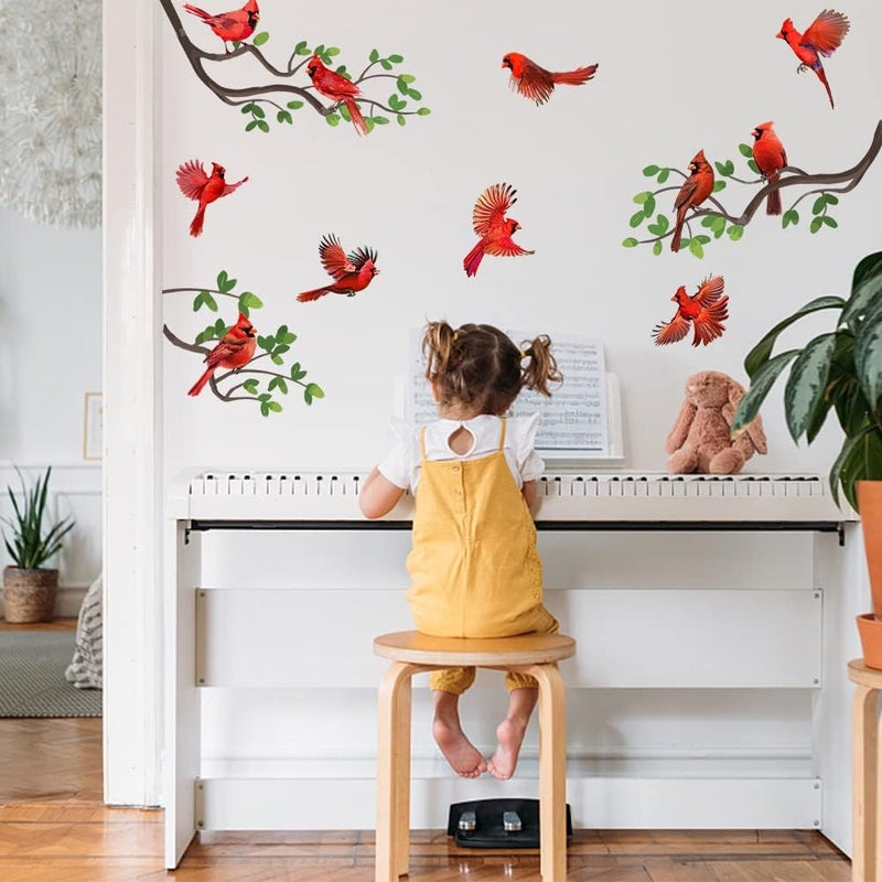 SUPERDANT Cardinal Bird Wall Decals Cardinal Standing on Tree Branch Wall Stickers Animal Birds SelfAdhesive Home Wallpaper Decor Vinyl DIY Art for Bedroom Nursery Home Living Room Decoration - Image 3