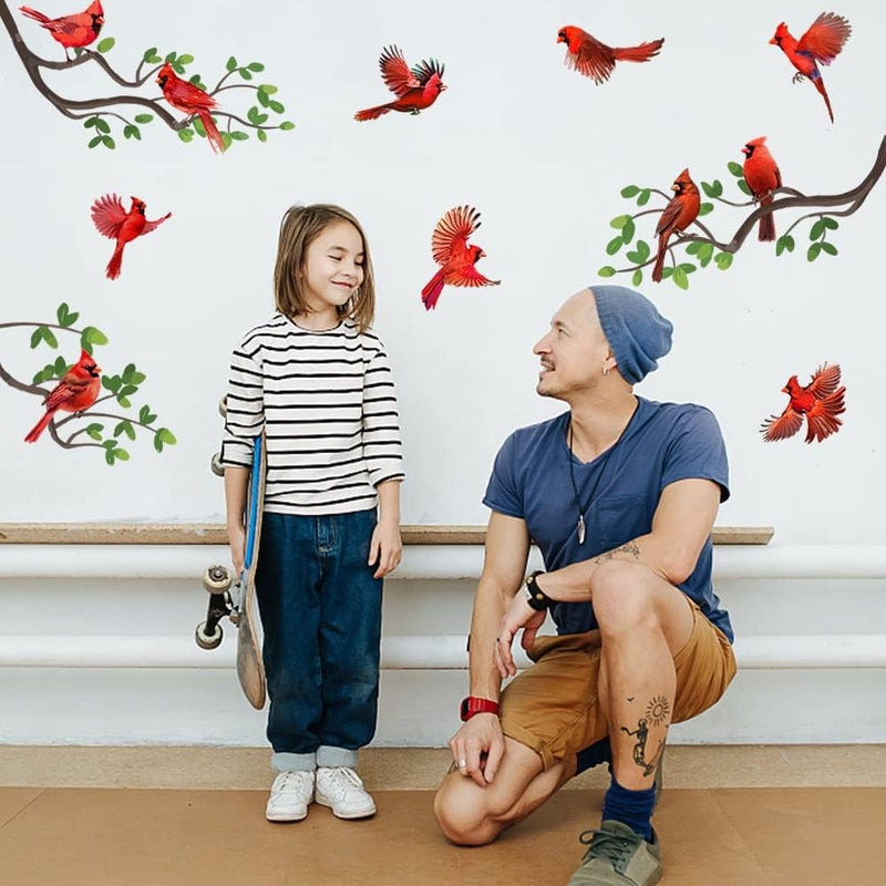 SUPERDANT Cardinal Bird Wall Decals Cardinal Standing on Tree Branch Wall Stickers Animal Birds SelfAdhesive Home Wallpaper Decor Vinyl DIY Art for Bedroom Nursery Home Living Room Decoration - Image 4