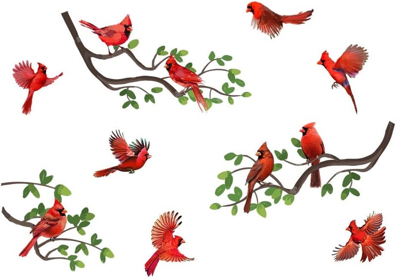 SUPERDANT Cardinal Bird Wall Decals Cardinal Standing on Tree Branch Wall Stickers Animal Birds SelfAdhesive Home Wallpaper Decor Vinyl DIY Art for Bedroom Nursery Home Living Room Decoration - Image 1
