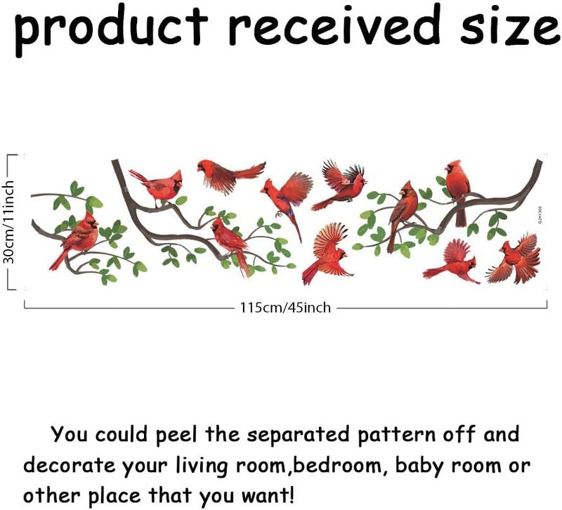 SUPERDANT Cardinal Bird Wall Decals Cardinal Standing on Tree Branch Wall Stickers Animal Birds SelfAdhesive Home Wallpaper Decor Vinyl DIY Art for Bedroom Nursery Home Living Room Decoration - Image 2