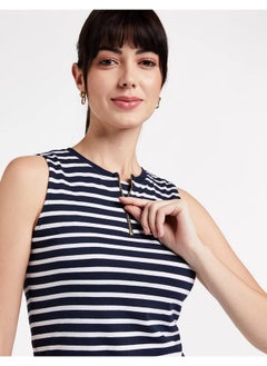 Miss Chase Miss Chase Women's Comfortable Sleeveless Striped Midi Bodycon Dress with Zipper | 3 Colors(MCSS17D07-87-21-03,Navy and White,Small)  - Image 3