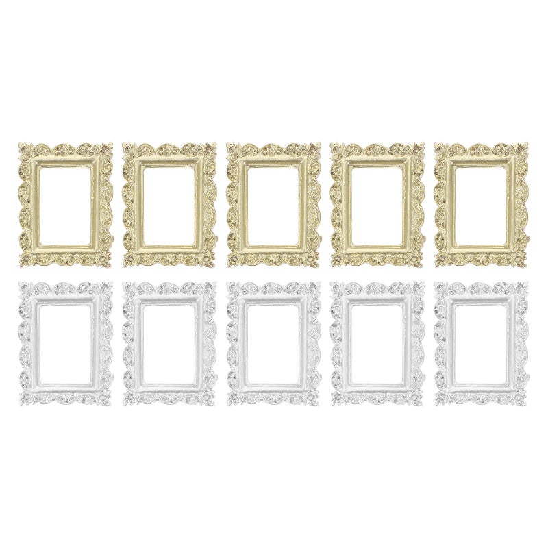 NUOBESTY 10pcs Mini Vintage Picture Frames Small Resin Photo Frame for Keychain Phone Case Jewelry DIY PropsGold and Silver