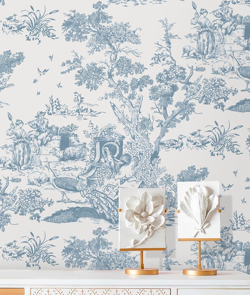 CiCiwind Peel and Stick Wallpaper Blue and White Wallpaper Toile Removable SelfAdhesive Wall Paper for Bedroom Bathroom Vintage Contact Paper for Walls Covering 16In787In