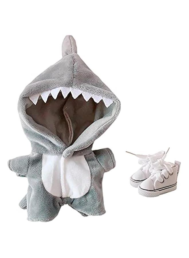 Arabest Shark Clothes 20cm(7.8in) Plush Doll Clothes Onesies + Shoe 2-Piece Set Gray Pajamas (Gray) - Image 1