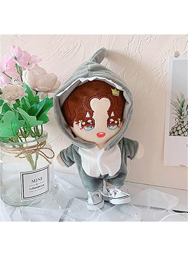 Arabest Shark Clothes 20cm(7.8in) Plush Doll Clothes Onesies + Shoe 2-Piece Set Gray Pajamas (Gray) - Image 2