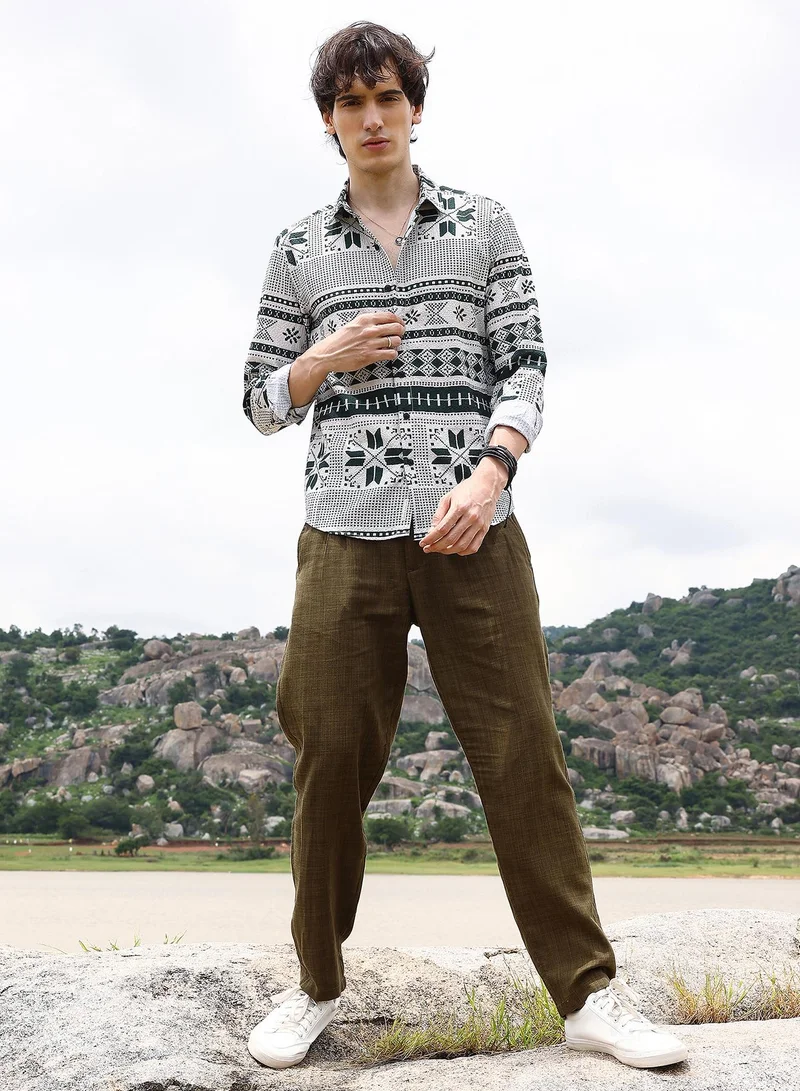 Campus Sutra Geometric Seersucker Shirt
