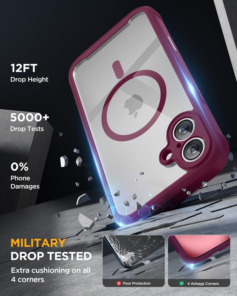 Miracase for iPhone 16 Case 6.1'', [Bubble Free] Full-Body Bumper Phone case with Built-in Full Glass Screen &Lens Protector,No Gap,Compatible with MagSafe,Drop Proof 16 Cover, Plum - Image 5