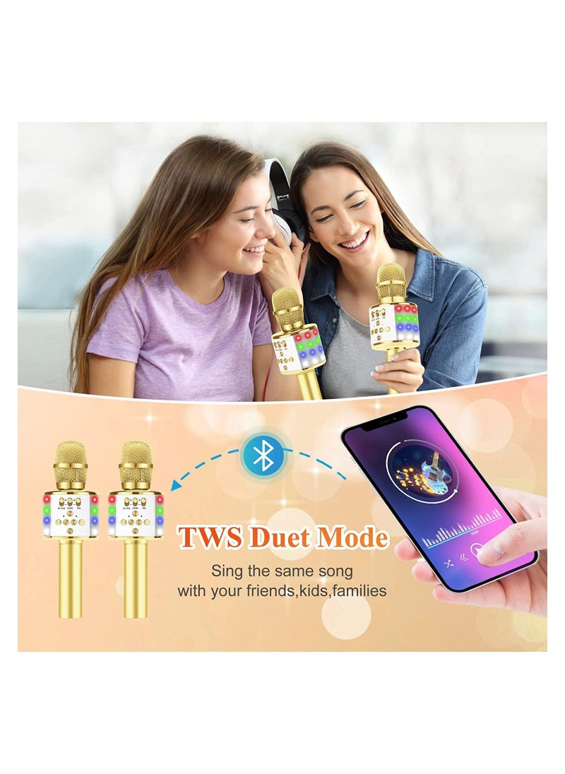 Generic - Toy Microphone for Kids, Handheld Wireless Bluetooth Microphone for Adults with LED Lights Portable Karaoke Mic Speaker Player Recorder Machine for Birthday Home Party (Gold) - Image 1