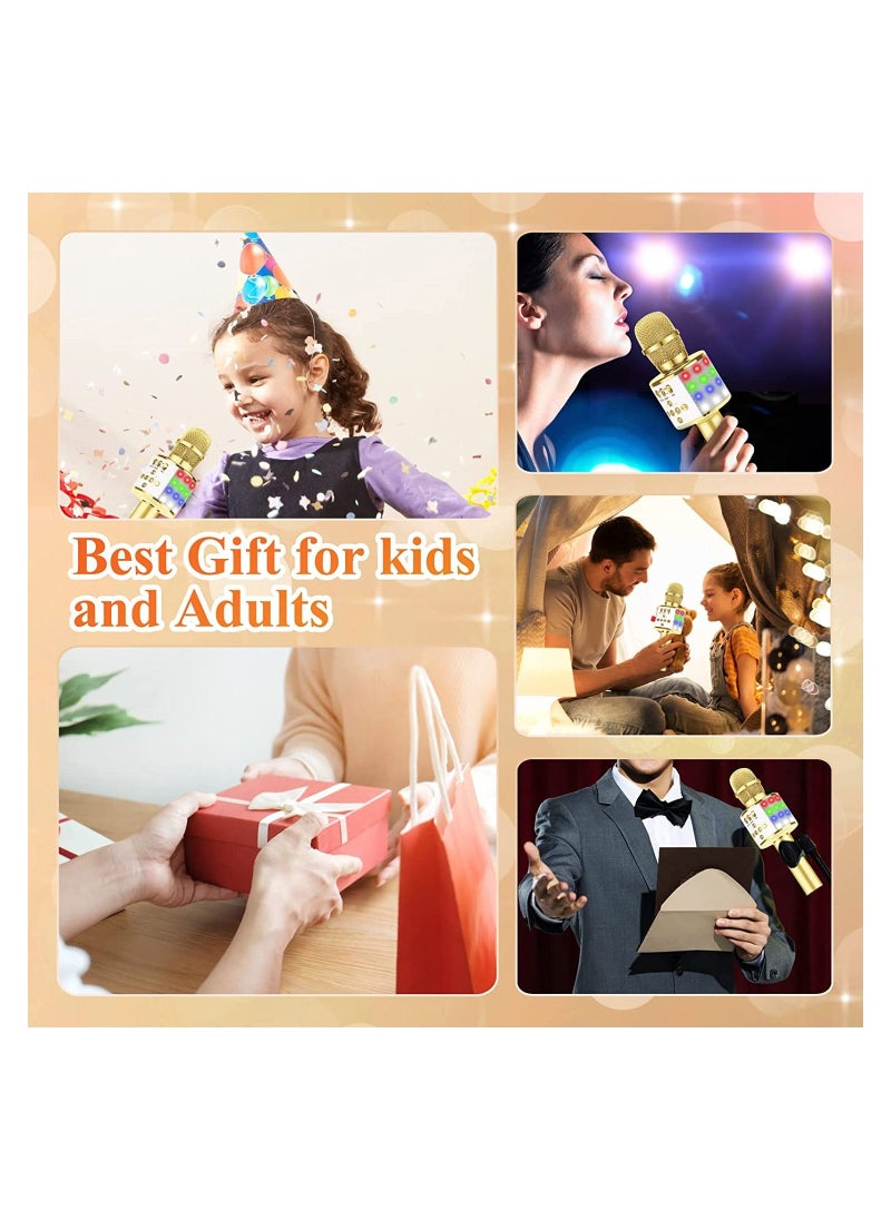 Generic - Toy Microphone for Kids, Handheld Wireless Bluetooth Microphone for Adults with LED Lights Portable Karaoke Mic Speaker Player Recorder Machine for Birthday Home Party (Gold) - Image 1