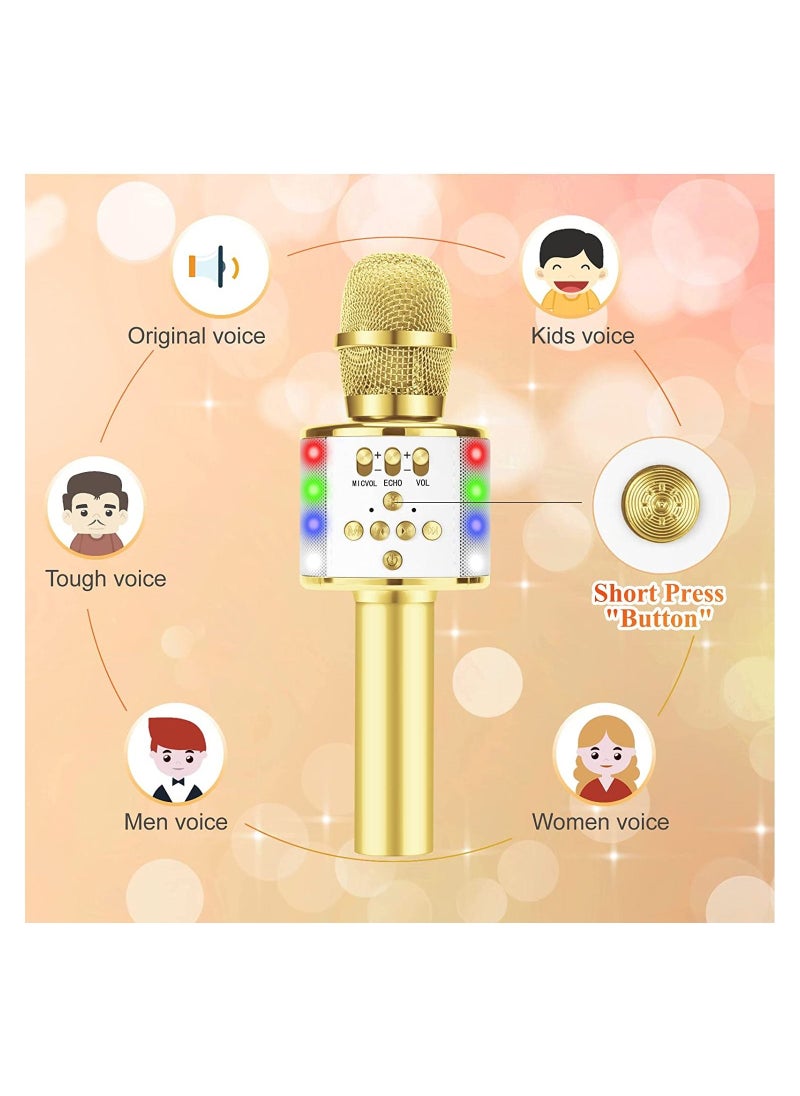 Generic - Toy Microphone for Kids, Handheld Wireless Bluetooth Microphone for Adults with LED Lights Portable Karaoke Mic Speaker Player Recorder Machine for Birthday Home Party (Gold) - Image 1