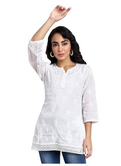 Ada Hand Embroidered Lucknow Chikankari White Cotton Short Kurti Top Tunic for Women A208704 (M) - pzsku/Z769316A0D4E62EB6A1C5Z/45/_/1740118936/7a06f3d7-b209-4a8f-b205-a9c94be94aae