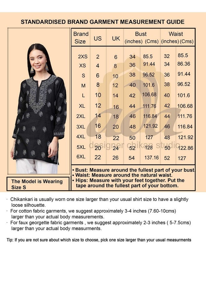 ADA - Ada Hand Embroidered Lucknow Chikankari White Cotton Short Kurti Top Tunic for Women A208704 (M) - Image 1