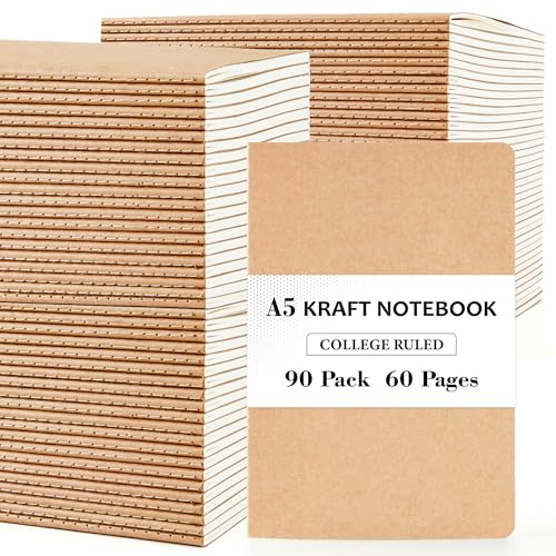 دفاتر كرافت فيلا 90 حزمة دفاتر سفر م lined دفتر ملاحظات للرجال والنساء والفتيات والطلاب لصنع الخطط وكتابة الملاحظات لوازم المكتب والمدرسة A5 60 صفحة 83 × 55