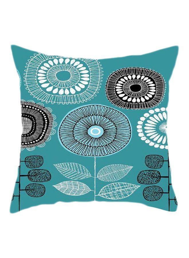NIBEMINENT Abstract Floral Printed Cushion Cover Blue/White/Black 45x45cm