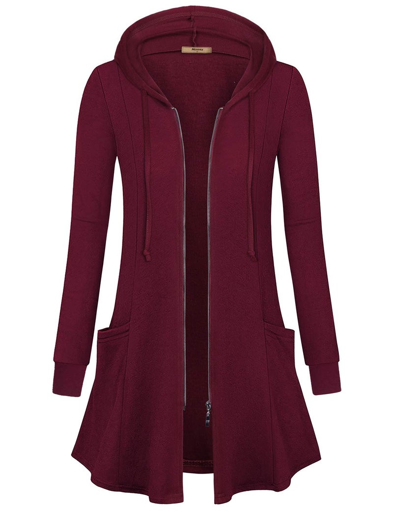 Miusey Tunic Tops for Women for Legging,Plus Size Clothing Business Casual Work Clothes Long Hoodie Jacket Oversize Sweaters Winter Coat Office Wear Wine Red XXL - Image 1