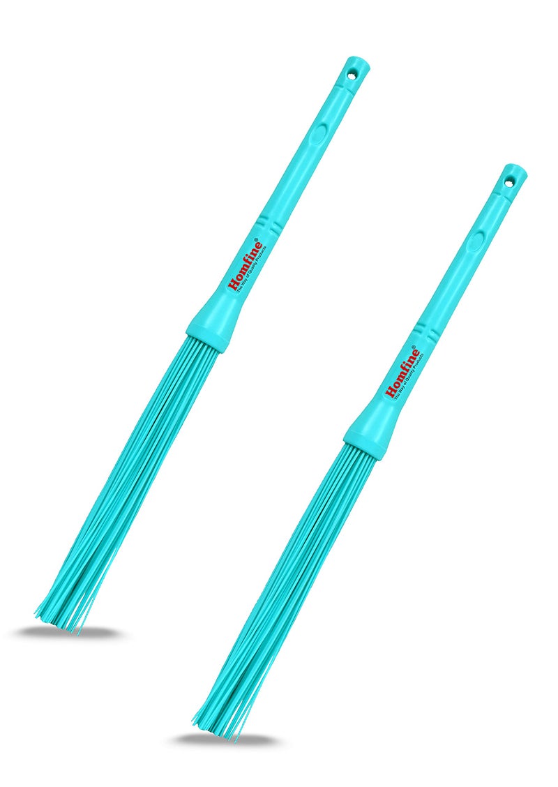 Homfine Pack of 2 Long Handle Heavy Kharata Broom Hard Bristle for Bathroom, Water Sweeping Cleaning Multipurpose Use (2 Pcs, Aqua Green, Length : 33.5inch) - Image 1