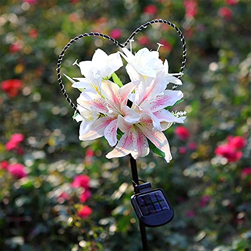 Starryfill Garden Solar Lights Outdoor Heart-Shaped with White Lily Flowers, Metal Stake Lights with 25led Warm White Decorative for Remembrance Gifts Cemetery Decorations Birthday's Day - Image 5