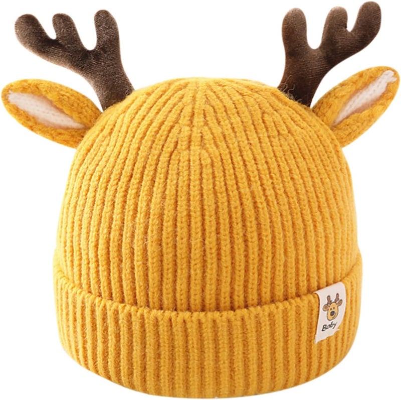 leomoste Baby Beanie Hat Cute Antlers Reindeer Crochet Knitted Hat Winter Warm Cap for Toddler Boys Girls - Image 1