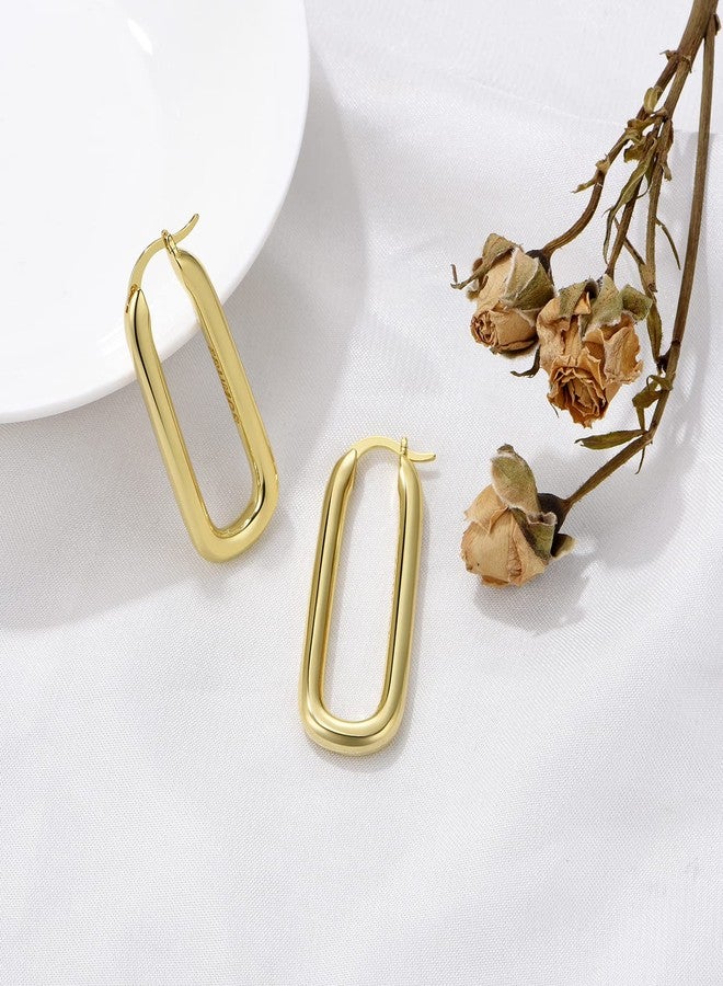 FRUMOS 18K Gold Plated Chunky Hoop Earrings for Women Fashion Thick Gold Hoops Set Jewelry for Birthday Christmas Gifts, Medium, Yellow Gold, No Gemstone - Image 3