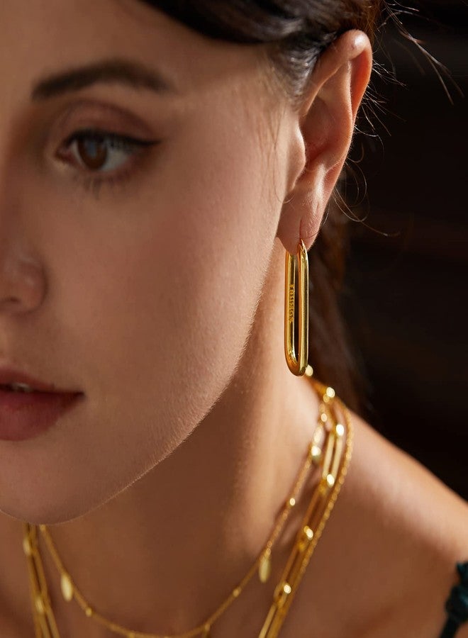 FRUMOS 18K Gold Plated Chunky Hoop Earrings for Women Fashion Thick Gold Hoops Set Jewelry for Birthday Christmas Gifts, Medium, Yellow Gold, No Gemstone - Image 5