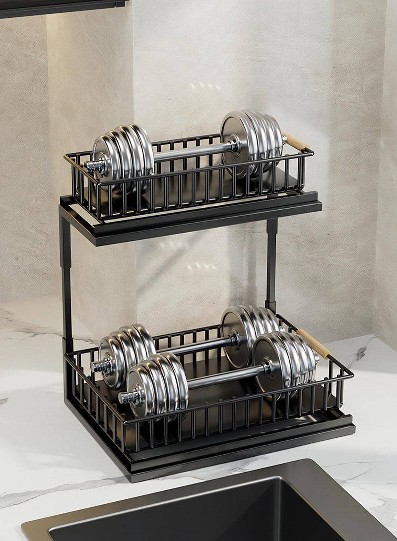 2 Tier Under Sink Storage Organizer with Sliding Drawer, Dish Drying Stand for Bathroom Kitchen Pantry, Easy to Install, Black  - Image 5