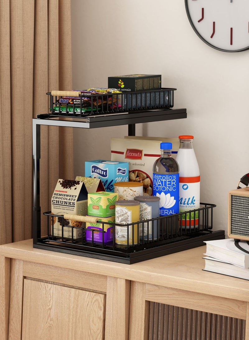 2 Tier Under Sink Storage Organizer with Sliding Drawer, Dish Drying Stand for Bathroom Kitchen Pantry, Easy to Install, Black  - Image 3